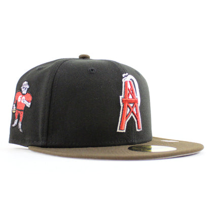 HOUSTON OILERS Mascot Patch New Era 59Fifty Fitted Hat (Black Walnut Gray Under Brim)
