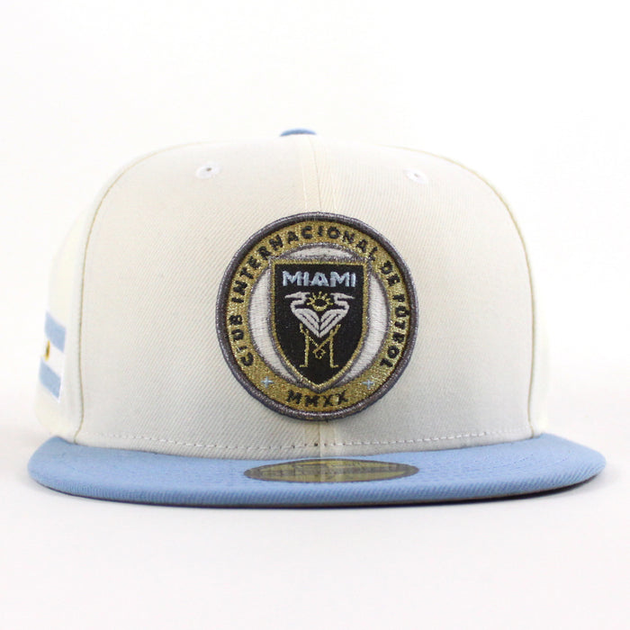Inter Miami CF Argentina Flag New Era 59Fifty Fitted Hat (Chrome White Sky Blue Gray Under Brim)