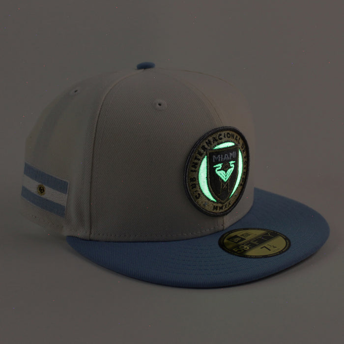 Inter Miami CF Argentina Flag New Era 59Fifty Fitted Hat (Chrome White Sky Blue Gray Under Brim)