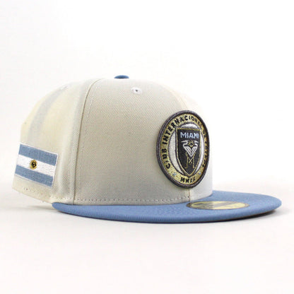 Inter Miami CF Argentina Flag New Era 59Fifty Fitted Hat (Chrome White Sky Blue Gray Under Brim)