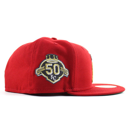 Kansas City Royals 50th Anniversary New Era 59Fifty Fitted Hat (Scarlet Red Green Under Brim)