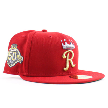 Kansas City Royals 50th Anniversary New Era 59Fifty Fitted Hat (Scarlet Red Green Under Brim)