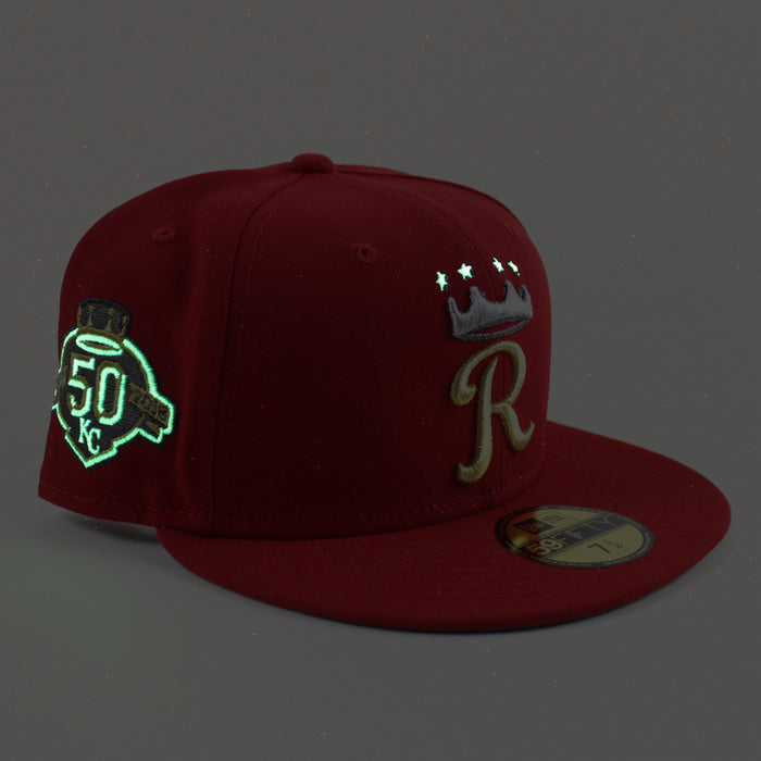 Kansas City Royals 50th Anniversary New Era 59Fifty Fitted Hat (Scarlet Red Green Under Brim)