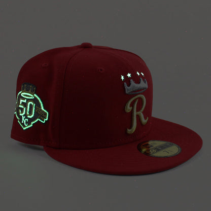 Kansas City Royals 50th Anniversary New Era 59Fifty Fitted Hat (Scarlet Red Green Under Brim)
