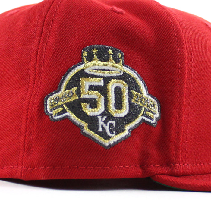 Kansas City Royals 50th Anniversary New Era 59Fifty Fitted Hat (Scarlet Red Green Under Brim)