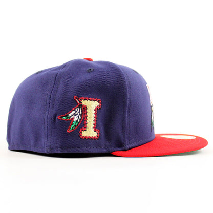 Kinston Indians Indians Patch New Era 59Fifty Fitted Hat (Navy Scarlet Red Green Under Brim)