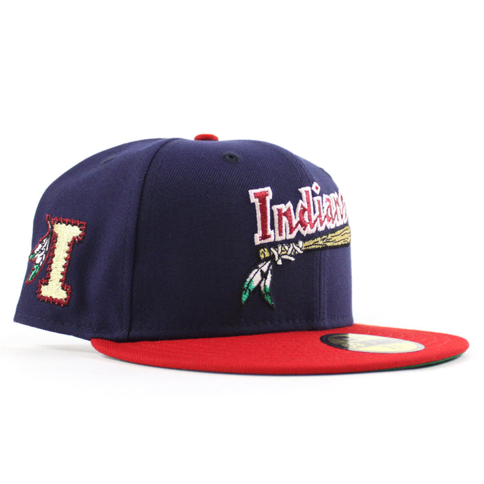 Kinston Indians Indians Patch New Era 59Fifty Fitted Hat (Navy Scarlet Red Green Under Brim)