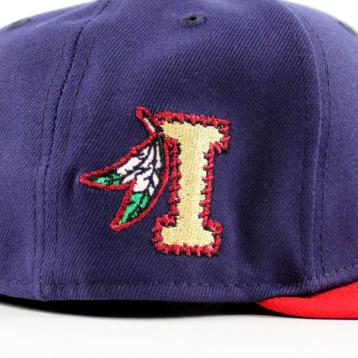 Kinston Indians Indians Patch New Era 59Fifty Fitted Hat (Navy Scarlet Red Green Under Brim)