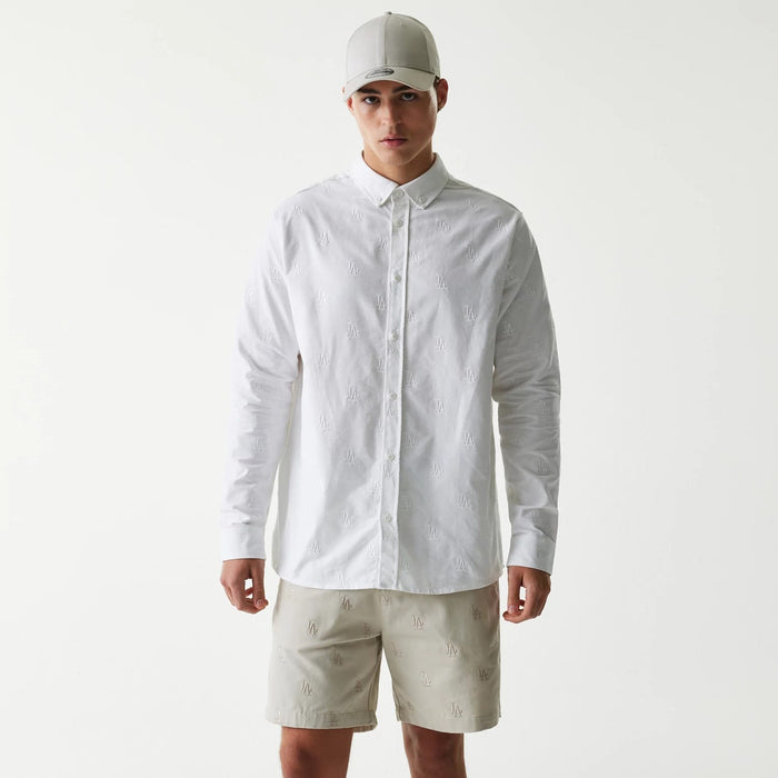 The Male model is wearing LA Dodgers MLB Monogram White Long Sleeve Shirt 1