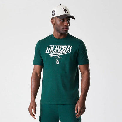 The Male model is wearing LA Dodgers MLB Script Graphic Dark Green T-Shirt 3