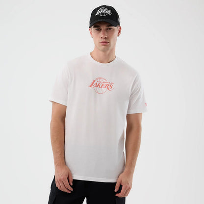 The Male model is wearing Lakers NBA Back To School Graphic White T-Shirt 1