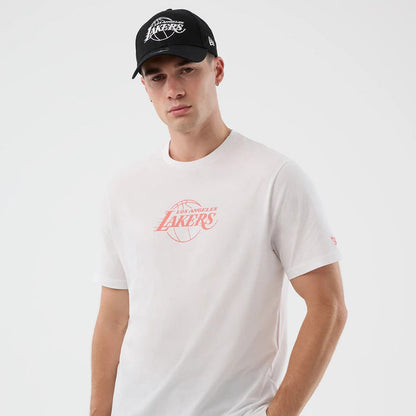 The Male model is wearing Lakers NBA Back To School Graphic White T-Shirt 3