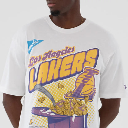 The Male model is wearing LA Lakers NBA Lifestyle Graphic White T-Shirt 3