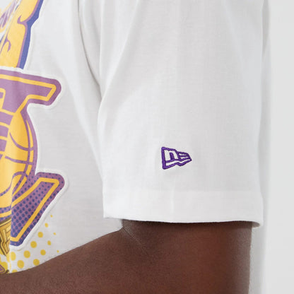 The Male model is wearing LA Lakers NBA Lifestyle Graphic White T-Shirt 5
