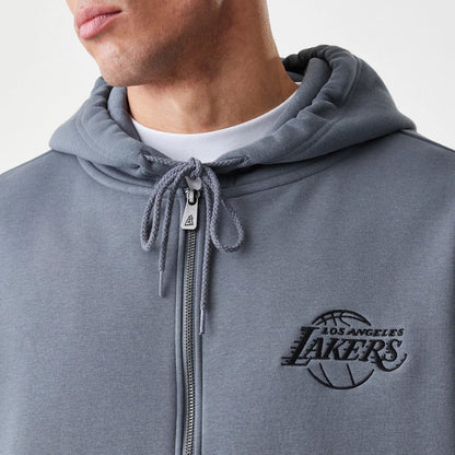 The Male model is wearing LA Lakers NBA Linear Dark Grey Oversized Full Zip Hoodie 6