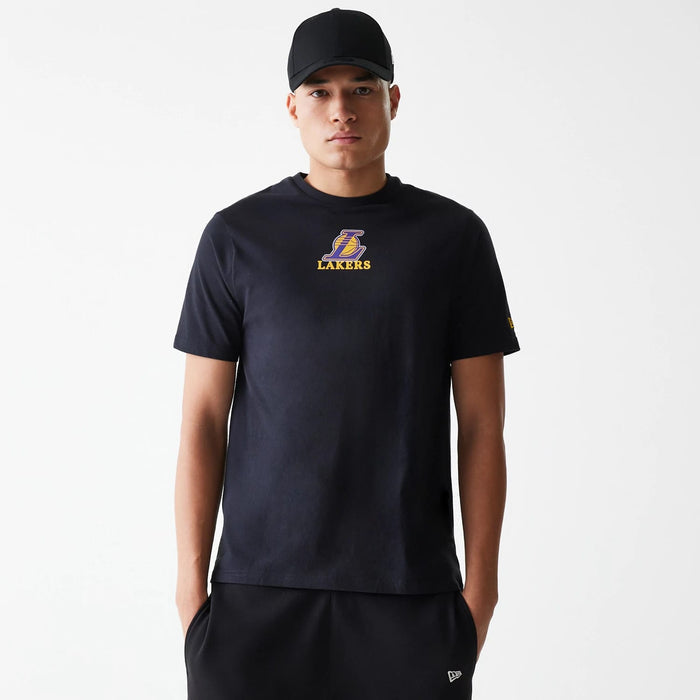 The Male model is wearing LA Lakers NBA Logo Black T-Shirt 1