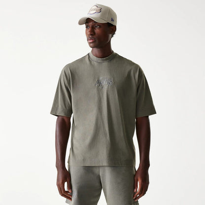 The Male model is wearing LA Lakers NBA Washed Grey Box T-Shirt 1