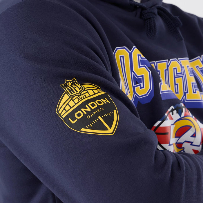 The Male model is wearing LA Rams NFL International Series Games 2025 Navy Pullover Hoodie 5
