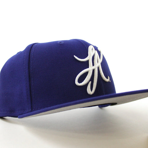 LA Script New Era 59Fifty Hat (Dark Royal Blue GRAY UNDER BRIM)