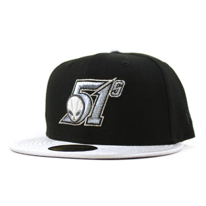 LAS VEGAS 51S New Era 59Fifty Fitted Hat (Black Metallic Silver Gray Under Brim)