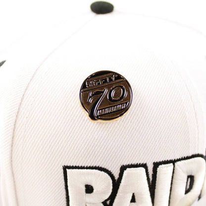 Las Vegas Raiders 5950 Days Super Bowl 60 New Era 59Fifty Fitted Hat (White Gold Black Gray Under Brim)