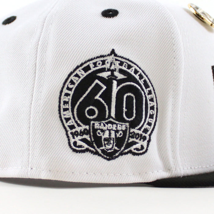 Las Vegas Raiders 5950 Days Super Bowl 60 New Era 59Fifty Fitted Hat (White Gold Black Gray Under Brim)
