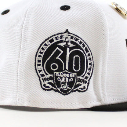Las Vegas Raiders 5950 Days Super Bowl 60 New Era 59Fifty Fitted Hat (White Gold Black Gray Under Brim)