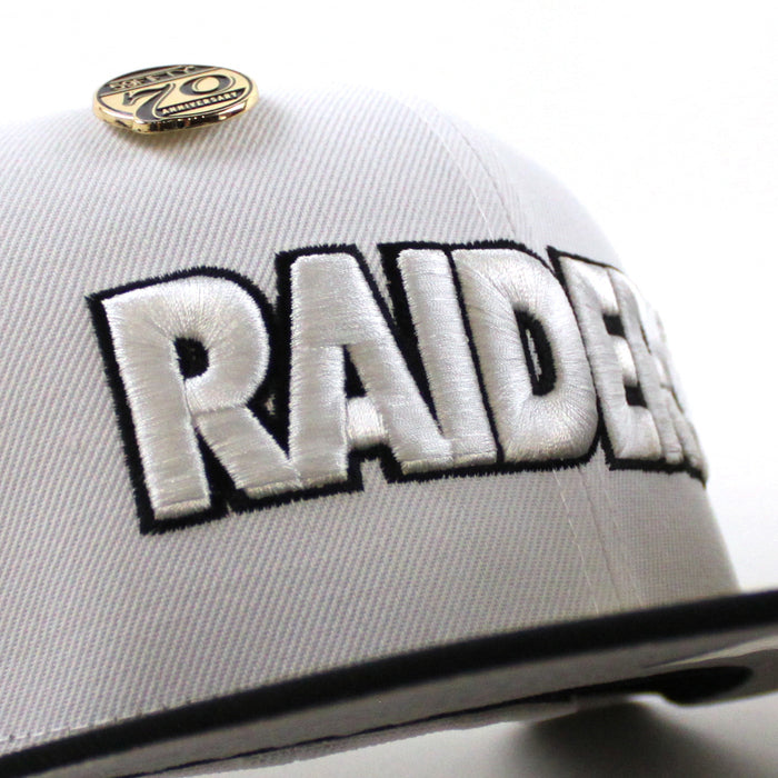 Las Vegas Raiders 5950 Days Super Bowl 60 New Era 59Fifty Fitted Hat (White Gold Black Gray Under Brim)