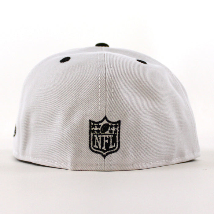Las Vegas Raiders 5950 Days Super Bowl 60 New Era 59Fifty Fitted Hat (White Gold Black Gray Under Brim)