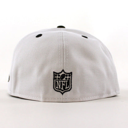 Las Vegas Raiders 5950 Days Super Bowl 60 New Era 59Fifty Fitted Hat (White Gold Black Gray Under Brim)