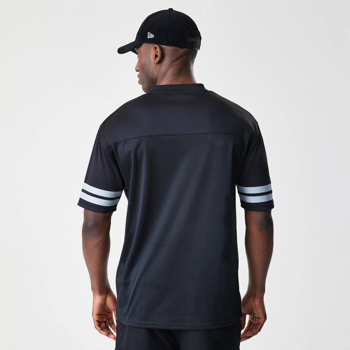 The Male model is wearing Las Vegas Raiders Script NFL Mesh Black Jersey 2