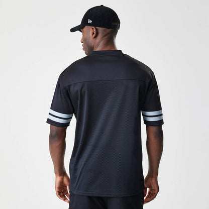The Male model is wearing Las Vegas Raiders Script NFL Mesh Black Jersey 2