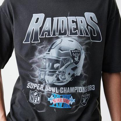 The Male model is wearing Las Vegas Raiders NFL Washed Boxy Dark Grey Oversized T-Shirt 4