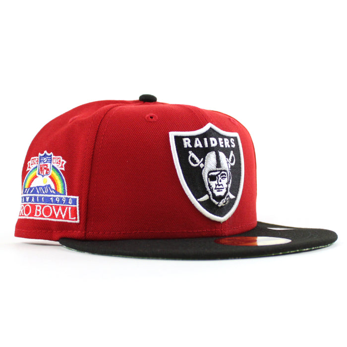 Las Vegas Raiders Pro Bowl New Era 59Fifty Fitted Hat (Scarlet Red Black Green Paisley Under Brim)
