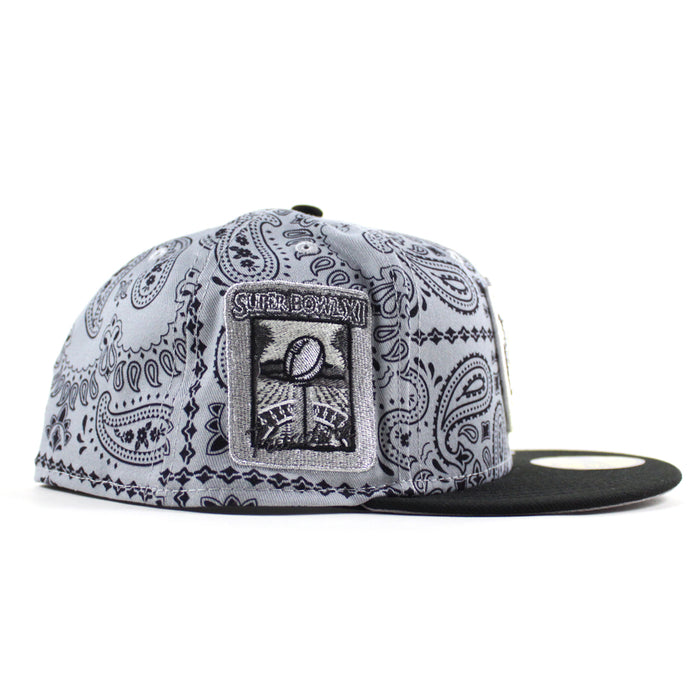 Las Vegas Raiders Super Bowl 50 New Era 59Fifty Fitted Hat (Paisley Gray Black Gray Under Brim)