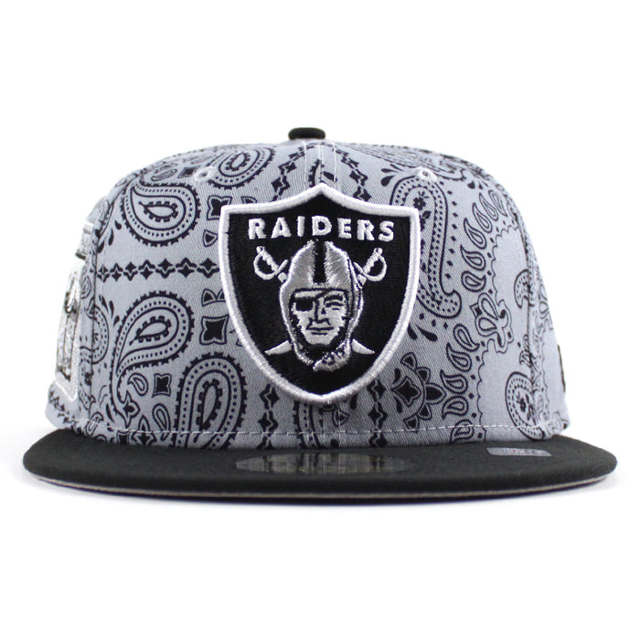 Las Vegas Raiders Super Bowl 50 New Era 59Fifty Fitted Hat (Paisley Gray Black Gray Under Brim)