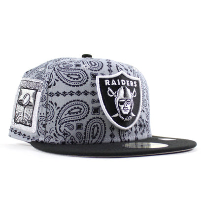 Las Vegas Raiders Super Bowl 50 New Era 59Fifty Fitted Hat (Paisley Gray Black Gray Under Brim)
