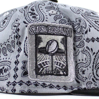 Las Vegas Raiders Super Bowl 50 New Era 59Fifty Fitted Hat (Paisley Gray Black Gray Under Brim)
