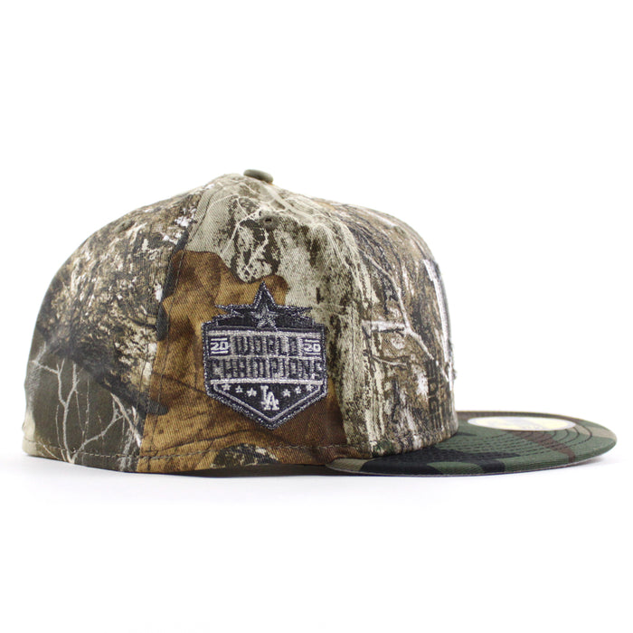 Los Angeles Dodgers 2020 World Champions New Era 59Fifty Fitted Hat (RealTree Camo Woodland Camo, Gray Under Brim)