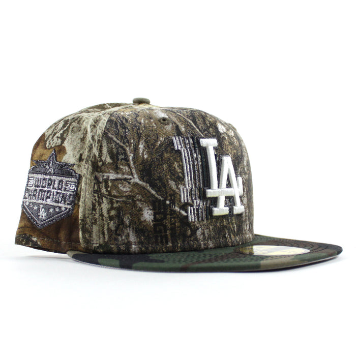 Los Angeles Dodgers 2020 World Champions New Era 59Fifty Fitted Hat (RealTree Camo Woodland Camo, Gray Under Brim)