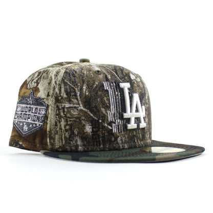 Los Angeles Dodgers 2020 World Champions New Era 59Fifty Fitted Hat (RealTree Camo Woodland Camo, Gray Under Brim)