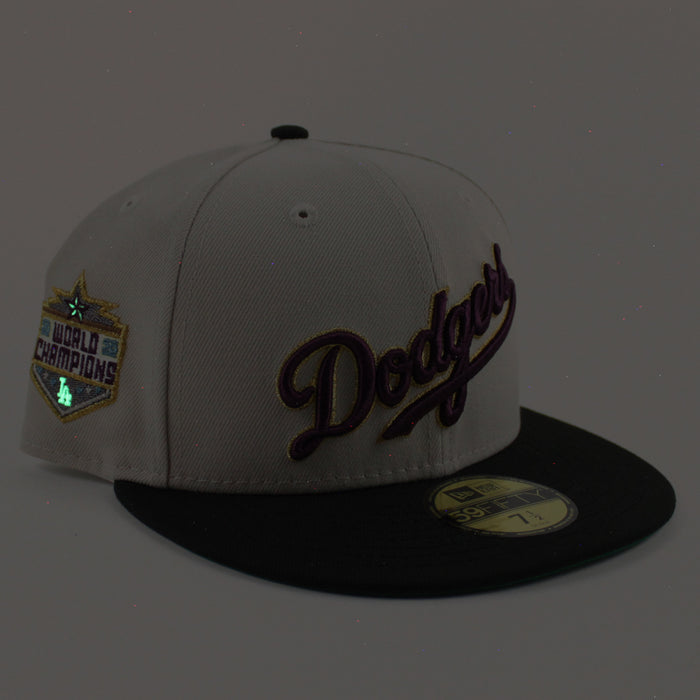 Los Angeles Dodgers 2020 World Champions New Era 59Fifty Fitted Hat (Stone Gray Black Green Under Brim)