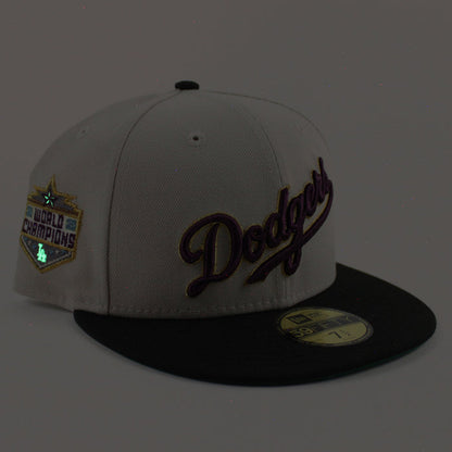 Los Angeles Dodgers 2020 World Champions New Era 59Fifty Fitted Hat (Stone Gray Black Green Under Brim)