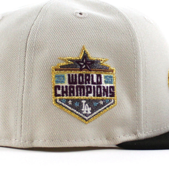 Los Angeles Dodgers 2020 World Champions New Era 59Fifty Fitted Hat (Stone Gray Black Green Under Brim)