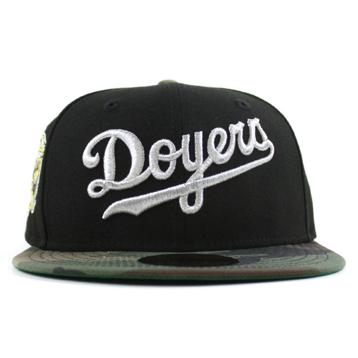Los Angeles Dodgers 40th Anniversary New Era 59Fifty Fitted Hat (Black Woodland Camo Green Under Brim)