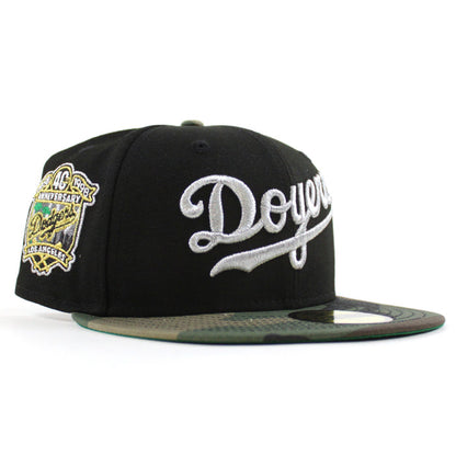 Los Angeles Dodgers 40th Anniversary New Era 59Fifty Fitted Hat (Black Woodland Camo Green Under Brim)