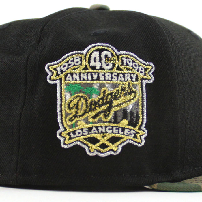 Los Angeles Dodgers 40th Anniversary New Era 59Fifty Fitted Hat (Black Woodland Camo Green Under Brim)