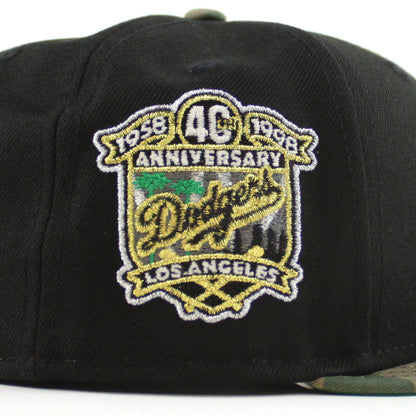 Los Angeles Dodgers 40th Anniversary New Era 59Fifty Fitted Hat (Black Woodland Camo Green Under Brim)