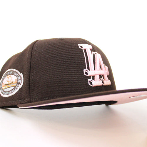 Los Angeles Dodgers 50th Anniversary DODGERS STADIUM New Era 59Fifty Fitted Hat (Burntwood Pink Under Brim)