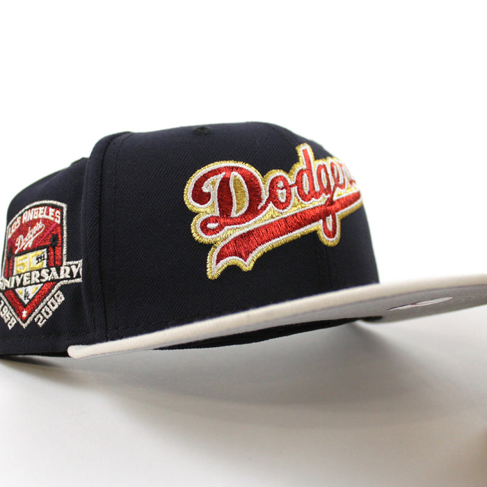 Los Angeles Dodgers 50th Anniversary DODGERS STADIUM New Era 59Fifty Fitted Hat (Navy Stone Gray Under Brim)